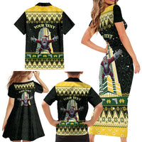 Personalised Nakatomi Plaza Family Matching Short Sleeve Bodycon Dress and Hawaiian Shirt It's Not Xmas Until Santa Falls - Wonder Print Shop