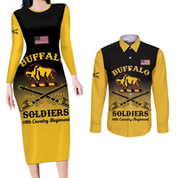 Personalised Buffalo Soldiers Couples Matching Long Sleeve Bodycon Dress and Long Sleeve Button Shirt 10th Cavalry Regiment - Wonder Print Shop