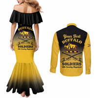 Personalised Buffalo Soldiers Couples Matching Mermaid Dress and Long Sleeve Button Shirt 10th Cavalry Regiment