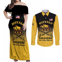 Personalised Buffalo Soldiers Couples Matching Off Shoulder Maxi Dress and Long Sleeve Button Shirt 10th Cavalry Regiment - Wonder Print Shop
