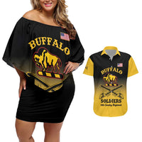 Personalised Buffalo Soldiers Couples Matching Off Shoulder Short Dress and Hawaiian Shirt 10th Cavalry Regiment - Wonder Print Shop
