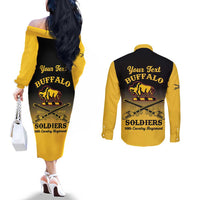 Personalised Buffalo Soldiers Couples Matching Off The Shoulder Long Sleeve Dress and Long Sleeve Button Shirt 10th Cavalry Regiment