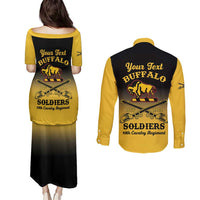 Personalised Buffalo Soldiers Couples Matching Puletasi and Long Sleeve Button Shirt 10th Cavalry Regiment - Wonder Print Shop