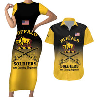 Personalised Buffalo Soldiers Couples Matching Short Sleeve Bodycon Dress and Hawaiian Shirt 10th Cavalry Regiment - Wonder Print Shop