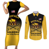 Personalised Buffalo Soldiers Couples Matching Short Sleeve Bodycon Dress and Long Sleeve Button Shirt 10th Cavalry Regiment - Wonder Print Shop
