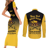 Personalised Buffalo Soldiers Couples Matching Short Sleeve Bodycon Dress and Long Sleeve Button Shirt 10th Cavalry Regiment - Wonder Print Shop