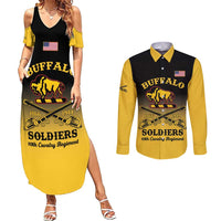 Personalised Buffalo Soldiers Couples Matching Summer Maxi Dress and Long Sleeve Button Shirt 10th Cavalry Regiment - Wonder Print Shop