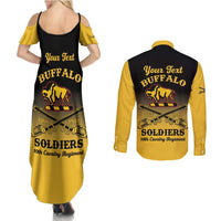 Personalised Buffalo Soldiers Couples Matching Summer Maxi Dress and Long Sleeve Button Shirt 10th Cavalry Regiment - Wonder Print Shop