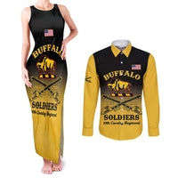 Personalised Buffalo Soldiers Couples Matching Tank Maxi Dress and Long Sleeve Button Shirt 10th Cavalry Regiment - Wonder Print Shop
