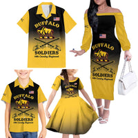 Personalised Buffalo Soldiers Family Matching Off The Shoulder Long Sleeve Dress and Hawaiian Shirt 10th Cavalry Regiment - Wonder Print Shop