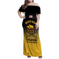 Personalised Buffalo Soldiers Family Matching Off Shoulder Maxi Dress and Hawaiian Shirt 10th Cavalry Regiment - Wonder Print Shop