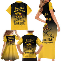Personalised Buffalo Soldiers Family Matching Short Sleeve Bodycon Dress and Hawaiian Shirt 10th Cavalry Regiment - Wonder Print Shop
