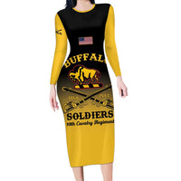 Personalised Buffalo Soldiers Long Sleeve Bodycon Dress 10th Cavalry Regiment - Wonder Print Shop