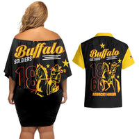 Buffalo Soldiers 9th and 10th Cavalry Couples Matching Off Shoulder Short Dress and Hawaiian Shirt American Heroes - Wonder Print Shop