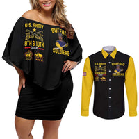 Buffalo Soldiers 9th and 10th Cavalry Couples Matching Off Shoulder Short Dress and Long Sleeve Button Shirt American Heroes - Wonder Print Shop