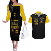 Buffalo Soldiers 9th and 10th Cavalry Couples Matching Off The Shoulder Long Sleeve Dress and Hawaiian Shirt American Heroes - Wonder Print Shop