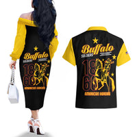 Buffalo Soldiers 9th and 10th Cavalry Couples Matching Off The Shoulder Long Sleeve Dress and Hawaiian Shirt American Heroes - Wonder Print Shop