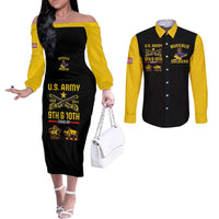 Buffalo Soldiers 9th and 10th Cavalry Couples Matching Off The Shoulder Long Sleeve Dress and Long Sleeve Button Shirt American Heroes