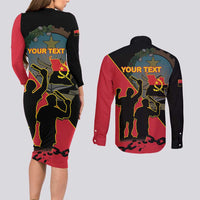 Personalised Angola Day of the Armed Struggle Couples Matching Long Sleeve Bodycon Dress and Long Sleeve Button Shirt 4 De Fevereiro - Wonder Print Shop