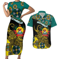 Personalised Mozambique Couples Matching Short Sleeve Bodycon Dress and Hawaiian Shirt African Elephant With Coat Of Arms - Wonder Print Shop