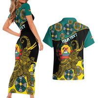 Personalised Mozambique Couples Matching Short Sleeve Bodycon Dress and Hawaiian Shirt African Elephant With Coat Of Arms - Wonder Print Shop