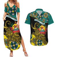 Personalised Mozambique Couples Matching Summer Maxi Dress and Hawaiian Shirt African Elephant With Coat Of Arms - Wonder Print Shop