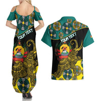 Personalised Mozambique Couples Matching Summer Maxi Dress and Hawaiian Shirt African Elephant With Coat Of Arms - Wonder Print Shop