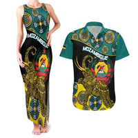 Personalised Mozambique Couples Matching Tank Maxi Dress and Hawaiian Shirt African Elephant With Coat Of Arms - Wonder Print Shop