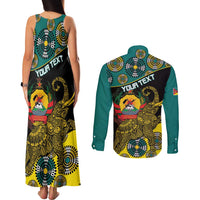Personalised Mozambique Couples Matching Tank Maxi Dress and Long Sleeve Button Shirt African Elephant With Coat Of Arms - Wonder Print Shop