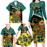 Personalised Mozambique Family Matching Long Sleeve Bodycon Dress and Hawaiian Shirt African Elephant With Coat Of Arms - Wonder Print Shop