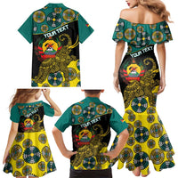 Personalised Mozambique Family Matching Mermaid Dress and Hawaiian Shirt African Elephant With Coat Of Arms - Wonder Print Shop