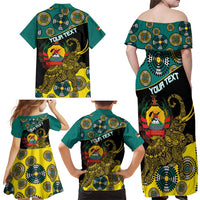 Personalised Mozambique Family Matching Off Shoulder Maxi Dress and Hawaiian Shirt African Elephant With Coat Of Arms - Wonder Print Shop
