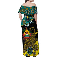 Personalised Mozambique Family Matching Off Shoulder Maxi Dress and Hawaiian Shirt African Elephant With Coat Of Arms - Wonder Print Shop