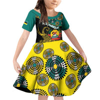 Personalised Mozambique Family Matching Off Shoulder Short Dress and Hawaiian Shirt African Elephant With Coat Of Arms - Wonder Print Shop