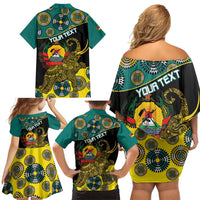 Personalised Mozambique Family Matching Off Shoulder Short Dress and Hawaiian Shirt African Elephant With Coat Of Arms - Wonder Print Shop