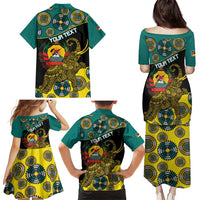 Personalised Mozambique Family Matching Puletasi and Hawaiian Shirt African Elephant With Coat Of Arms - Wonder Print Shop
