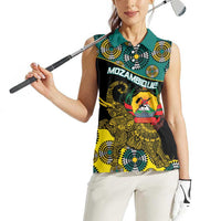 Personalised Mozambique Women Sleeveless Polo Shirt African Elephant With Coat Of Arms - Wonder Print Shop