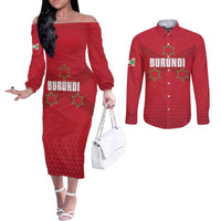 Custom Burundi Football Couples Matching Off The Shoulder Long Sleeve Dress and Long Sleeve Button Shirt Come On Intamba