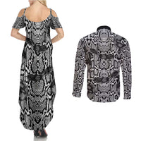 African Snake Skin Pattern Couples Matching Summer Maxi Dress and Long Sleeve Button Shirt