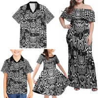 African Snake Skin Pattern Family Matching Off Shoulder Maxi Dress and Hawaiian Shirt
