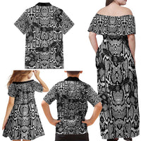 African Snake Skin Pattern Family Matching Off Shoulder Maxi Dress and Hawaiian Shirt