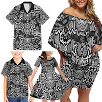 African Snake Skin Pattern Family Matching Off Shoulder Short Dress and Hawaiian Shirt