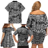 African Snake Skin Pattern Family Matching Off Shoulder Short Dress and Hawaiian Shirt