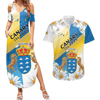 Personalized Islas Canarias Couples Matching Summer Maxi Dress and Hawaiian Shirt Coat Of Arms With Argyranthemum Frutescens