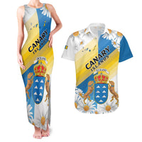 Personalized Islas Canarias Couples Matching Tank Maxi Dress and Hawaiian Shirt Coat Of Arms With Argyranthemum Frutescens