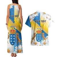 Personalized Islas Canarias Couples Matching Tank Maxi Dress and Hawaiian Shirt Coat Of Arms With Argyranthemum Frutescens