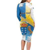 Personalized Islas Canarias Family Matching Long Sleeve Bodycon Dress and Hawaiian Shirt Coat Of Arms With Argyranthemum Frutescens