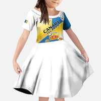Personalized Islas Canarias Family Matching Off The Shoulder Long Sleeve Dress and Hawaiian Shirt Coat Of Arms With Argyranthemum Frutescens