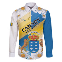 Personalized Islas Canarias Family Matching Off The Shoulder Long Sleeve Dress and Hawaiian Shirt Coat Of Arms With Argyranthemum Frutescens
