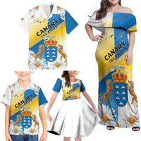 Personalized Islas Canarias Family Matching Off Shoulder Maxi Dress and Hawaiian Shirt Coat Of Arms With Argyranthemum Frutescens